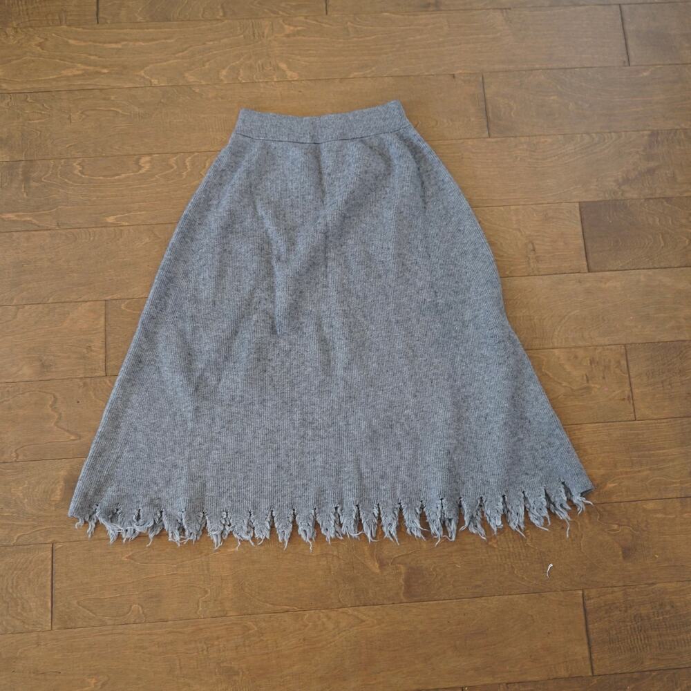 B+AB Gray A-Line Midi Skirt Size XS Frayed Raw Hem Wool Blend Designer